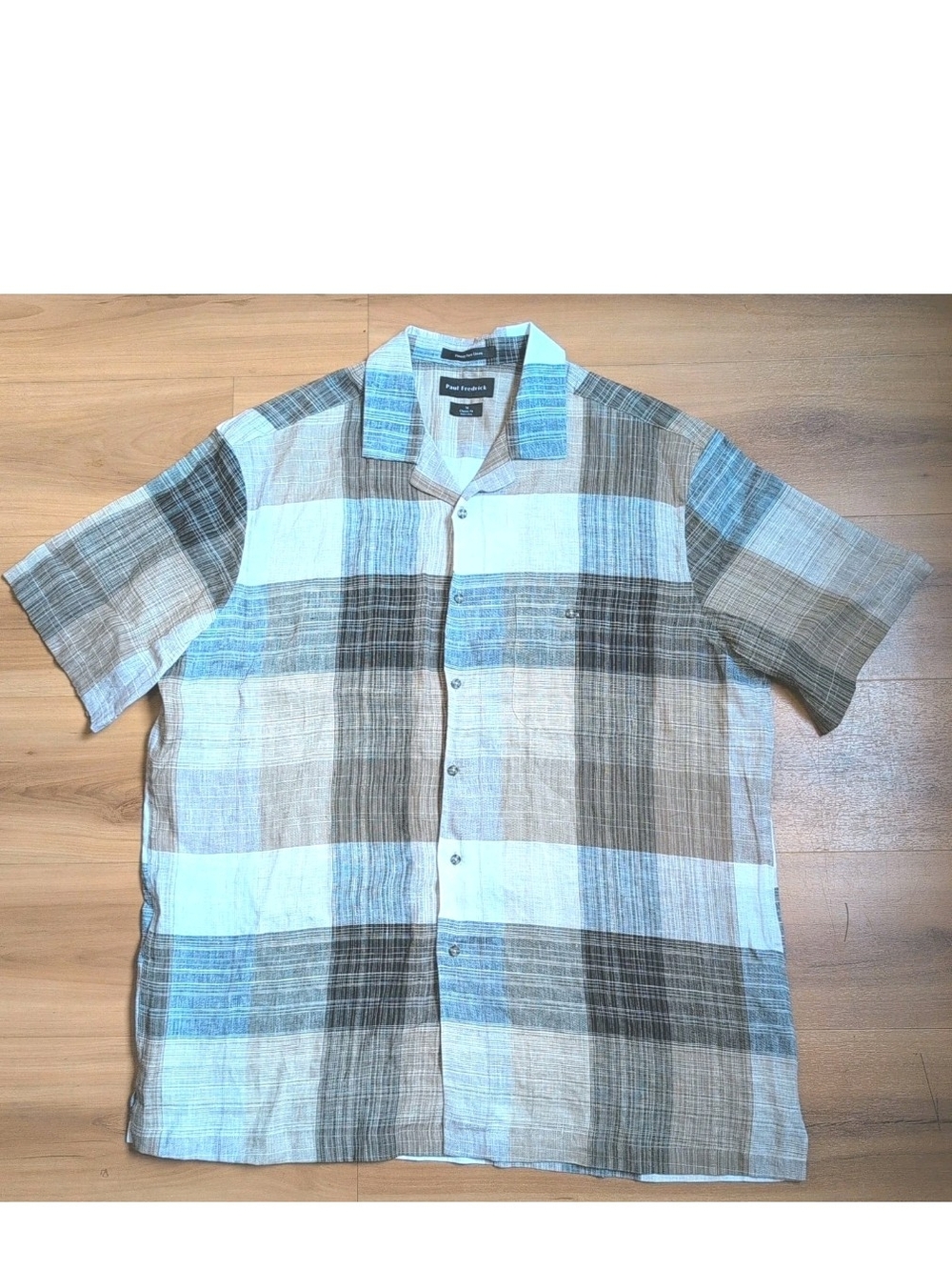 Paul Fredrick Shirt Mens Extra Large Brown Earth Tones Classic Linen Colorblock
